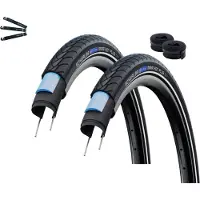 Bike-parts Schwalbe Fahrradreifen 2 x Marathon Plus SmartGuard E-25 ADDIX Schwarz/Reflex 40-559 (26 x 1,50") + 2 x Schwalbe Schläuche SV13 inkl. Reifenheber