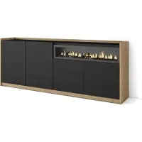 Skraut Home Sideboard, Highboard, 207x37x80cm, 4 Türen, Elektrokamin., Schwarz Eiche