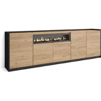 Skraut Home Sideboard, Highboard, 260x37x80cm, 5 Türen, Elektrokamin., Eiche Schwarz