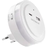 Emos LED-Nachtlicht für Steckdose mit USB-C und USB-A Output, 5,0 V/3,4 A - Schalter und Dämmerungssensor - Warmweißes Licht, P3323
