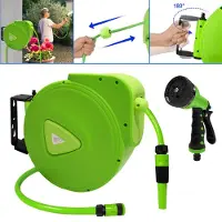 LZQ Schlauchtrommel 20m Schlauchaufroller Gartenschlauch mit Wasserpistole Aufroller automatisch 1/2" Anschluss Garten Schlauchbox, Grün