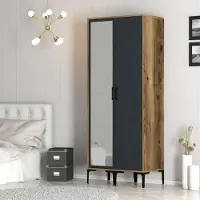 Dmora Garderobe 2 Türen Alhena 80x201,4 H cm Braun Kleiderstange