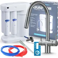 ARI Wasserfilter Set Morion mit 3-Wege Küchenarmatur Grafit, Umkehrosmose, ausziehbarer Brause, 360° schwenkbar