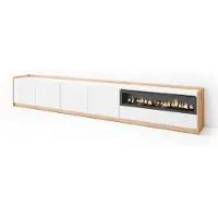 Skraut Home TV-Schrank, Lowboard, 310x37x50cm, Für TV-Geräte bis zu 80", Elektrokamin., Weiß und Eiche Soft