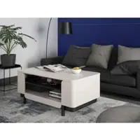 Forte VODOL Couchtisch 115, moderner Sofatisch mit Stauraumfach, Holzwerkstoff, Kaschmir|Beige | Schwarz, 115 cm breit x 49,4 cm hoch x 65,4 cm tief