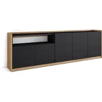 Skraut Home Sideboard, Highboard, 260x37x80cm, 5 Türen, Wohnzimmer, Küche, Schwarz Eiche