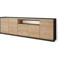 Skraut Home Sideboard, Highboard, 260x37x80cm, 5 Türen, Wohnzimmer, Küche, Eiche Schwarz
