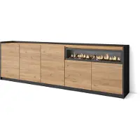 Skraut Home Sideboard, Highboard, 260x37x80cm, 5 Türen, Elektrokamin., Eiche Schwarz
