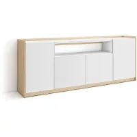 Skraut Home Sideboard, Highboard, 207x37x80cm, 4 Türen, Wohnzimmer, Küche, Weiß und Eiche Soft