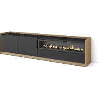 Skraut Home TV-Schrank, Lowboard, 207x37x50cm, Für TV-Geräte bis zu 80", Elektrokamin., Schwarz Eiche