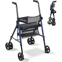 Costway Rollator faltbar & leicht mit Sitz, 2in1 Rollstuhl & Reiserollator mit Tasche & Netz-Rückenlehne, Gehhilfe 8-fach höhenverstellbar bis 136kg