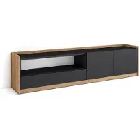 Skraut Home TV-Schrank, Lowboard, 207x37x50cm, Für TV-Geräte bis zu 80", Fernsehtisch, Schwarz Eiche