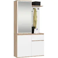 Akord Eingangsmöbel-Set ENTRO mit Spiegel Sonoma Eiche, Weiß 95x35x183 cm
