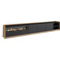 Skraut Home TV-Schrank, Lowboard, 310x37x50cm, Für TV-Geräte bis zu 80", Elektrokamin., Schwarz Eiche