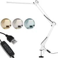 LUMILED LED 8W Schreibtischlampe Schwenkarm Büro Weiß Tischlampe Helligkeit Einstellbarer CCT Farbwechsel USB Verstellbarer Arm Klemme Dimmbar