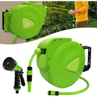 JOIEYOU Schlauchtrommel Gartenschlauch 30m Trommel Wasserschlauch Schlauchaufroller 3/4 Zoll mit Multifunktionsbrause Schlauchrolle 180° Schwenkbare inkl. Stoppball Schlauchtrommeln, Grün