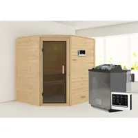 Karibu Sauna Innensauna Mia Eckeinstieg Ofen 9 kW externe Strg easy 196x169x198 cm ohne Dachkranz mit Graphittür