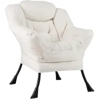 Costway Sessel gepolstert, Relaxsessel mit Armlehnen & Seitentasche, Loungesessel, Fernsehsessel, Ohrensessel, Plüsch Beige