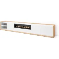 Skraut Home TV-Schrank, Lowboard, 310x37x50cm, Für TV-Geräte bis zu 80", Elektrokamin., Weiß und Eiche Soft