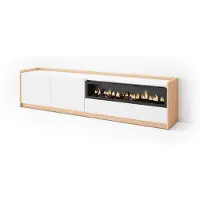 Skraut Home TV-Schrank, Lowboard, 207x37x50cm, Für TV-Geräte bis zu 80", Elektrokamin., Weiß und Eiche Soft