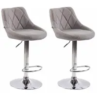 DELUKE 2er Set Barhocker FALON - Stoff Grau 46x49x83 cm Silber | Barstuhl Mit Lehne Drehbar Tresenhocker Tresenstuhl Kneipenhocker Kneipenstuhl