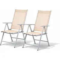 Mojawo 2er Set Garten Klappstuhl Aluminium - Textilen Silbergrau/Beige
