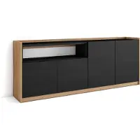 Skraut Home Sideboard, Highboard, 207x37x80cm, 4 Türen, Wohnzimmer, Küche, Schwarz Eiche