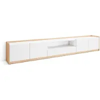 Skraut Home TV-Schrank, Lowboard, 310x37x50cm, Für TV-Geräte bis zu 80", Fernsehtisch, Weiß und Eiche Soft