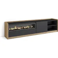 Skraut Home TV-Schrank, Lowboard, 207x37x50cm, Für TV-Geräte bis zu 80", Elektrokamin., Schwarz Eiche