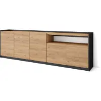 Skraut Home Sideboard, Highboard, 260x37x80cm, 5 Türen, Wohnzimmer, Küche, Eiche Schwarz