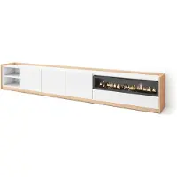 Skraut Home TV-Schrank, Lowboard, 310x37x50cm, Für TV-Geräte bis zu 80", Elektrokamin., Weiß und Eiche Soft