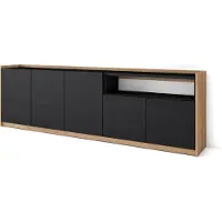 Skraut Home Sideboard, Highboard, 260x37x80cm, 5 Türen, Wohnzimmer, Küche, Schwarz Eiche