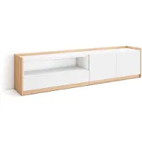 Skraut Home TV-Schrank, Lowboard, 207x37x50cm, Für TV-Geräte bis zu 80", Fernsehtisch, Weiß und Eiche Soft