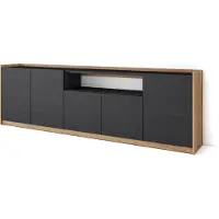 Skraut Home Sideboard, Highboard, 260x37x80cm, 5 Türen, Wohnzimmer, Küche, Schwarz Eiche