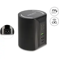 DeLOCK USB und kabelloses Ladegerät 1 x USB Type-C PD + 2 x USB Typ-A mit 58 W, Drinnen, AC, Kabelloses Aufladen, 1,2 m, Schwarz