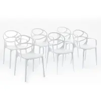 Idea New Garden Srl 6er-Set stapelbare Stühle mit Armlehnen aus glasfaserverstärktem Harz für Außenbereich, Garten, Bars und Restaurants – modernes Design – CHARLOTTE – Weiß