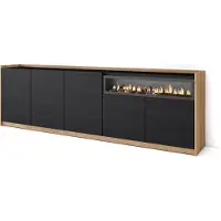 Skraut Home Sideboard, Highboard, 260x37x80cm, 5 Türen, Elektrokamin., Schwarz Eiche
