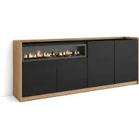 Skraut Home Sideboard, Highboard, 207x37x80cm, 4 Türen, Elektrokamin., Schwarz Eiche