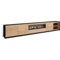 Skraut Home TV-Schrank, Lowboard, 310x37x50cm, Für TV-Geräte bis zu 80", Elektrokamin., Eiche Schwarz
