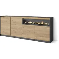 Skraut Home Sideboard, Highboard, 207x37x80cm, 4 Türen, Elektrokamin., Eiche Schwarz