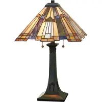 QUOIZEL Tiffany Inglenook Metall-Schreibtischlampe Bronze Valiant 2 Lichter E27