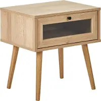 Beliani Nachttisch Hellbraun Spanplatte Kiefernholzbeine 1 Schublade mit Glastüren Minimalistischer Stil