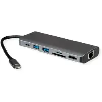 Roline Dockingstation USB Typ C, 8K30 HDMI, USB 3.2 Gen 1 (Typ-A), PD, LAN, SD/MicroSD