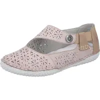 Rieker Damen Slipper Floral Lochmuster Gummizug 43666, Größe:41 EU, Farbe:Beige