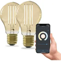 Calex Smart LED-Lampe x2, E27, A60, Warmweiß, WiFi, App, Dimmbar, Gold