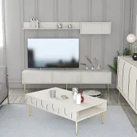 Skye Decor , Lyon 3 - Cream, Gold, Wohnzimmermöbel-Set, Creme, 100 % MELAMINBESCHICHTETE SPANPLATTEN, 180 x 35 x 43 cm