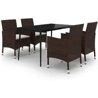 vidaXL 5-tlg. Garten-Essgruppe mit Auflagen Poly Rattan und Glas