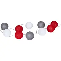 Levandeo 10er Lichterkette LED Ø6cm Kugeln Girlande Lampions Baumwolle Rot Grau Weiß Deko