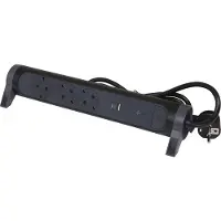 Legrand , Drehbare Steckdosenleiste, 3-fach Steckdose, Mehrfachsteckdose, USB-A- und USB-C-Anschluss, integrierter Überspannungsschutz mit Statusanzeige (SPD), 1,5m Kabel, Schwarz/Dunkelgrau, 694512