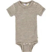 Joha Body k/ä - Wolle/Seide - Rib - Dunkelbeige/Gestreift - - 80 - Body K/Ä